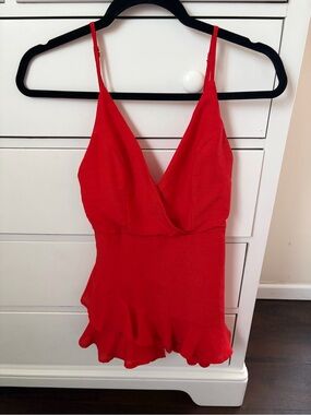 Red Ruffle Hem Spaghetti Strap Dress